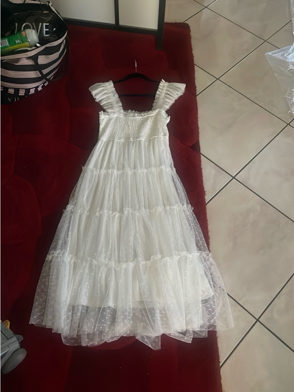 Women’s blu pepper White Ruffled Tulle Maxi Dress